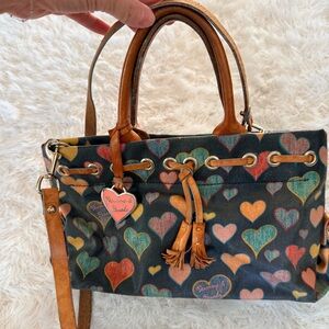 Authentic Dooney & Bourke Heart Print Satchel with Brown Accents